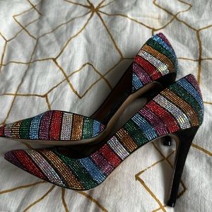 Inc Rainbow rhinestones heels 3”